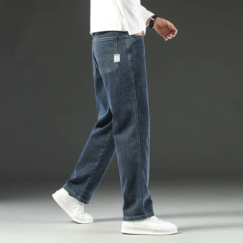 New Y2K  Autumn and Winter Baggy  Jeans Men's Autumn and Winter Loose Straight Wide-leg Business Trousers Mens Clothing