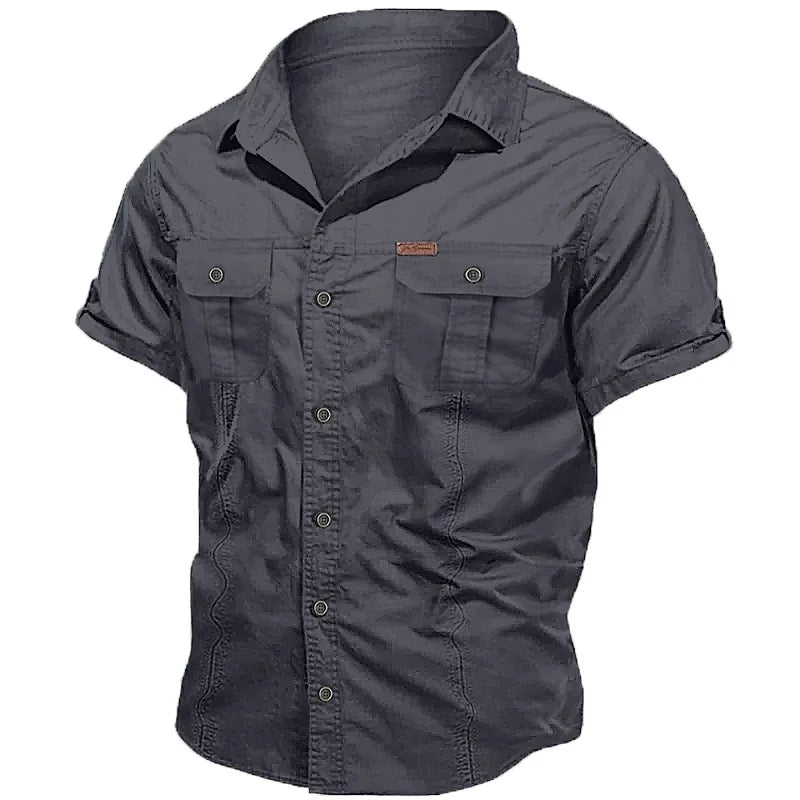 New Mens Military Shirt Men Short Sleeve Cargo Shirts 100% Cotton Casual Solid Shirt Male Pocket Work Shirt Tactical Shirt