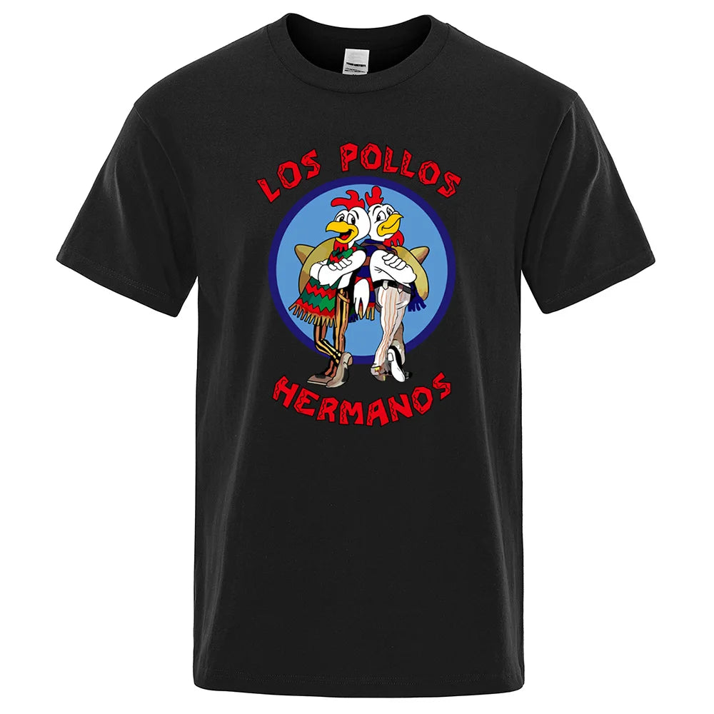 LOS POLLOS Hermanos Funny Printed T-Shirt Men Fashion Casual Short Sleeves Summer Cotton Breathable Tshirt Chicken Brothers Tee