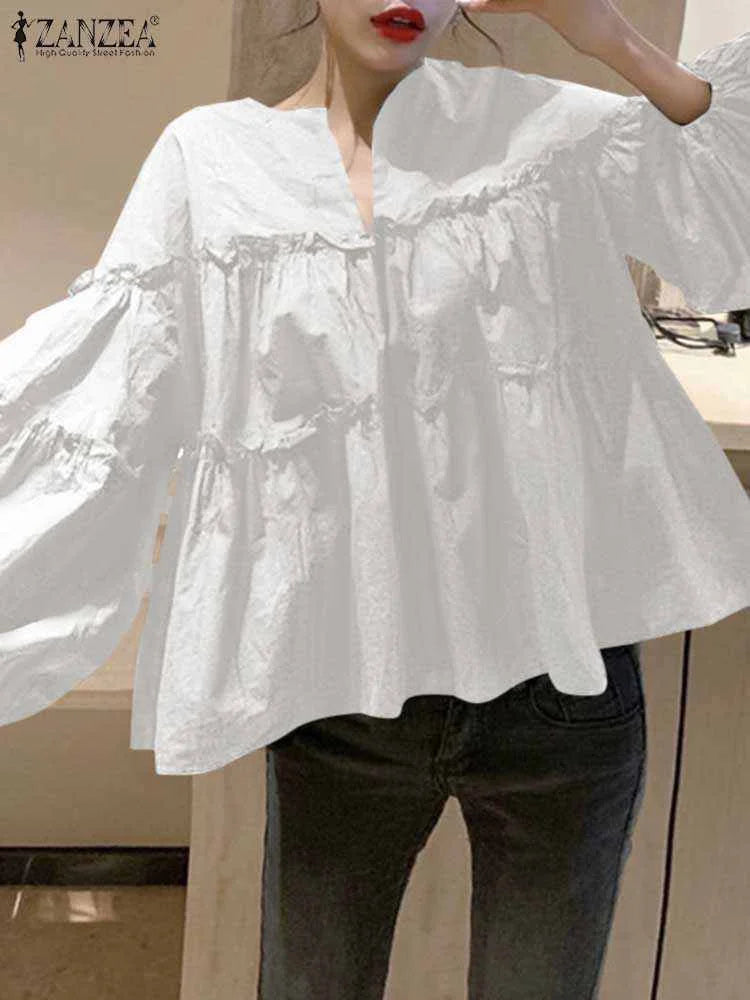 Fashion Women Long Puff Sleeve Blouse Autumn Spring Elegant Shirt Ruffles Blusas Femininas Mujer Party Work Tops Tunic