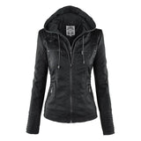 Faux Leather Jacket Women Khaki Winter Motorcycle Jacket Gothic Hoodies Outerwear Faux Leather PU Basic Jacket Coat