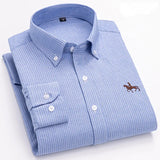 100% Cotton Oxford Shirt Men's Long Sleeve Embroidered Horse Casual Without Pocket