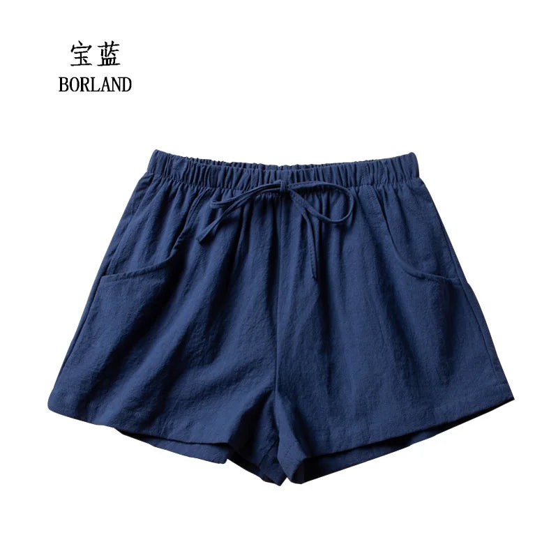 Cotton Linen Shorts Women's Sports Shorts Summer Solid High Waist Black Shorts Women Fashion Casual Basic Short Pants