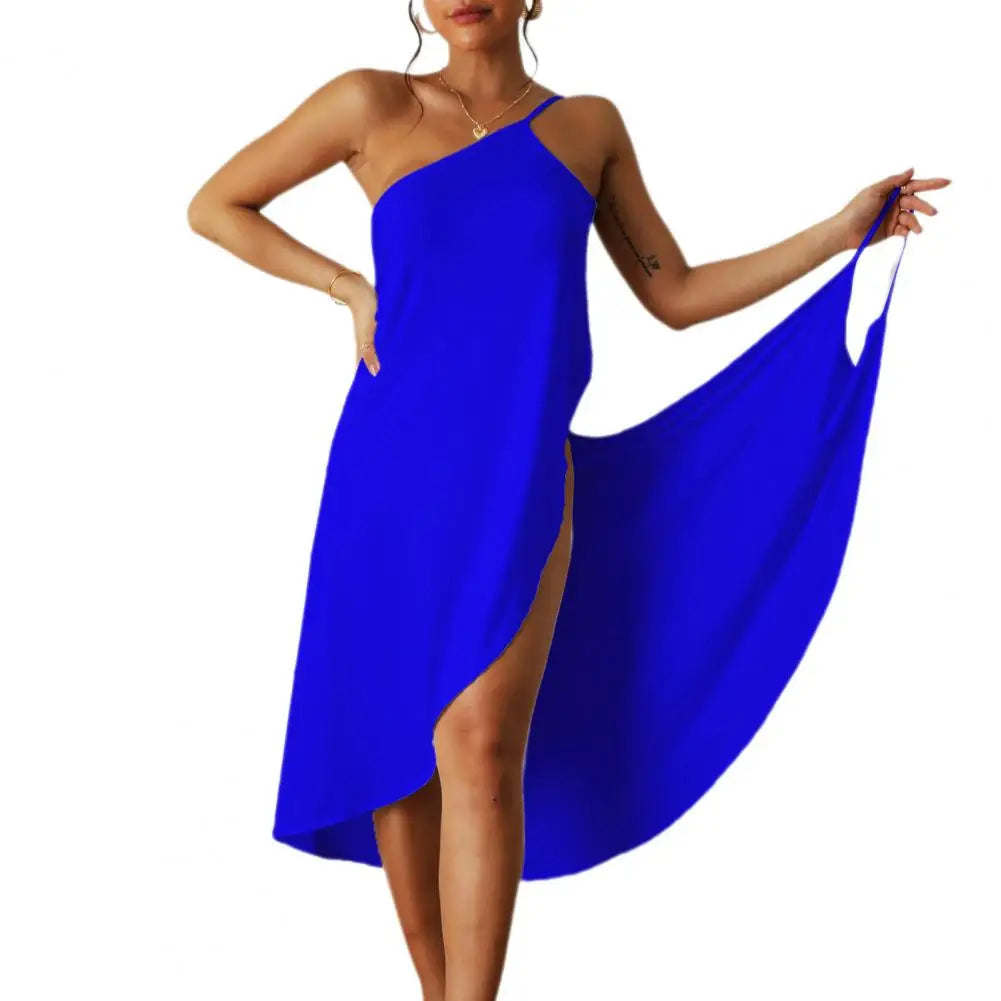 Casual Midi Dress Midi Dress Stylish Women's Beach Dress Sleeveless Off Shoulder Bikini Cover-up with Cross Wrapped for Vacation