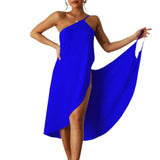 Casual Midi Dress Midi Dress Stylish Women's Beach Dress Sleeveless Off Shoulder Bikini Cover-up with Cross Wrapped for Vacation