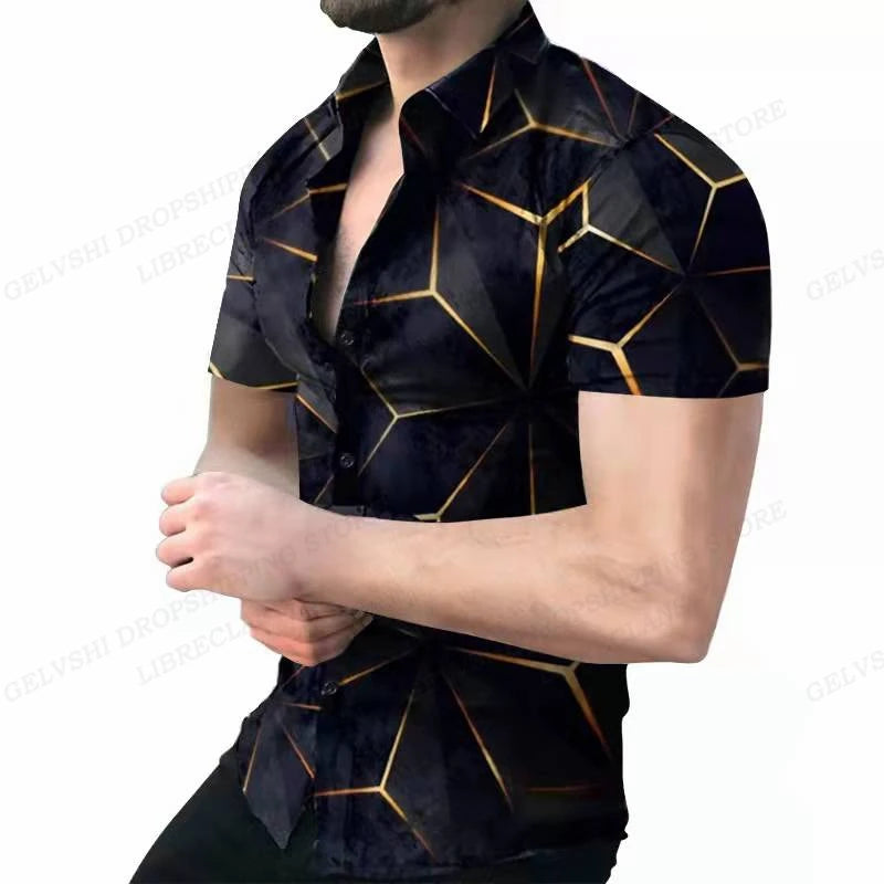 Geometric 3d Print Beach Shirts Short Sleeve Hawaiian Shirts Men's Blouses Graphic Shirt Cuba Camisa Men's Clothing