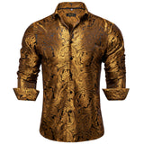 Men's Long Sleeve Black Paisley Silk Dress Shirts Casual Tuxedo Social Shirt Luxury Designer Men Clothing