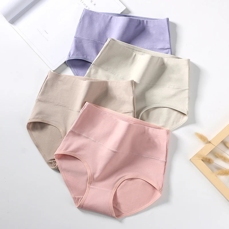 High Waist 4Pcs/Set Cotton Panties Women Body Shaper Fashion Briefs Plus Size M-4XL Underwear Breathable Comfort Female Lingerie