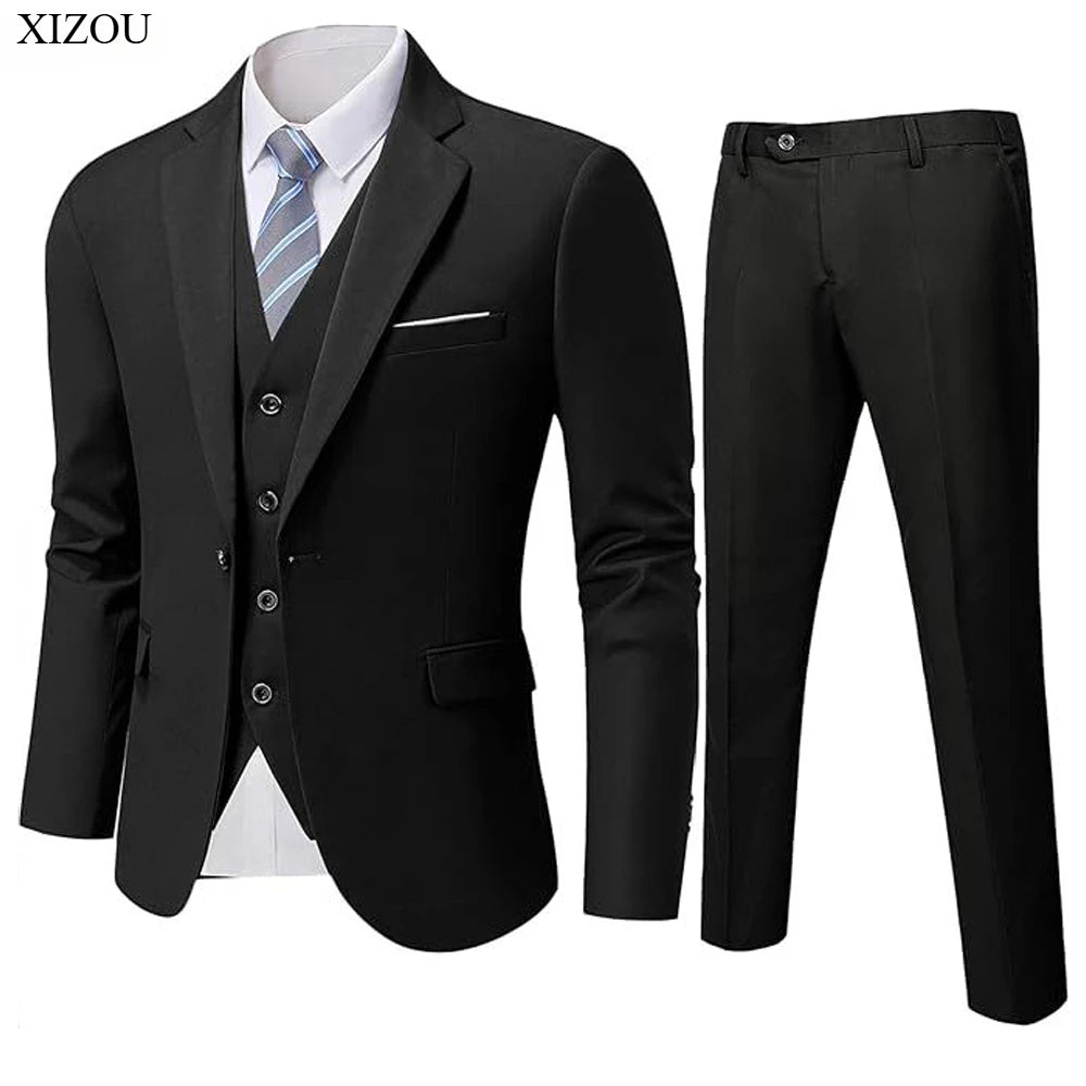 High Quality Wedding Suits For Men Elegant Blazers Set 3 Pieces Formal Classic Jackets Vest Pants Full Coats Luxury