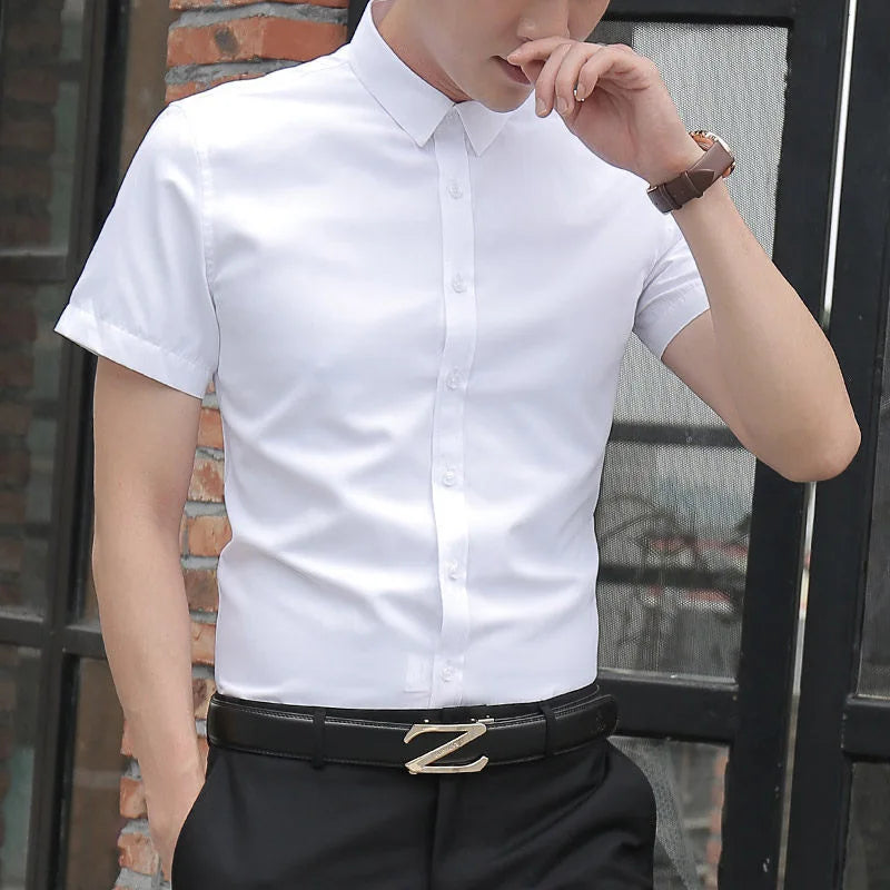 Men's Solid color Business Casual Formal shirt Fashion classic slim solid color long sleeve shirt no ironing social high quality