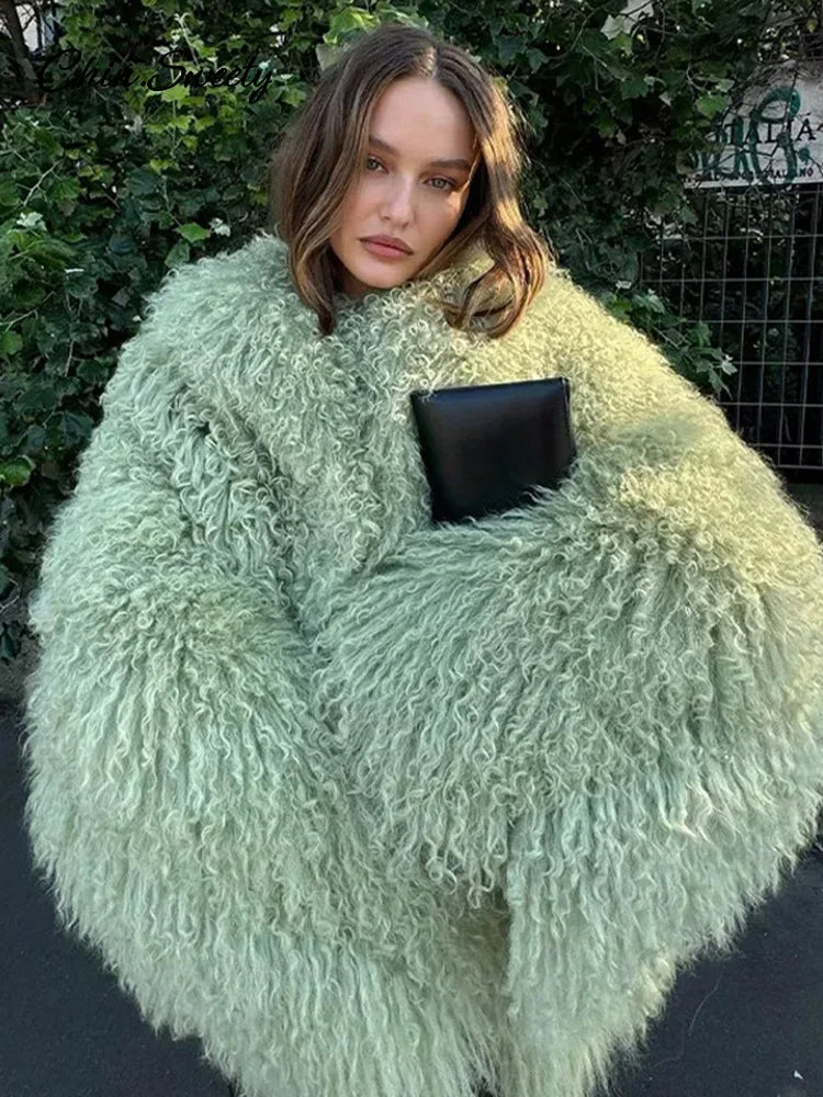 Luxury Fluffy Faux Fur Jacket Coat Women Oversize Long Sleeve Lapel Plush Overcoat 2024 Winter Chic Lady Thicken Warm Outwear