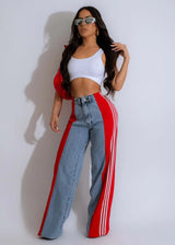 Patchwork Jeans Wide Leg Pants Sexy Women Blue Jeans Flare Pants Denim Straight Trousers