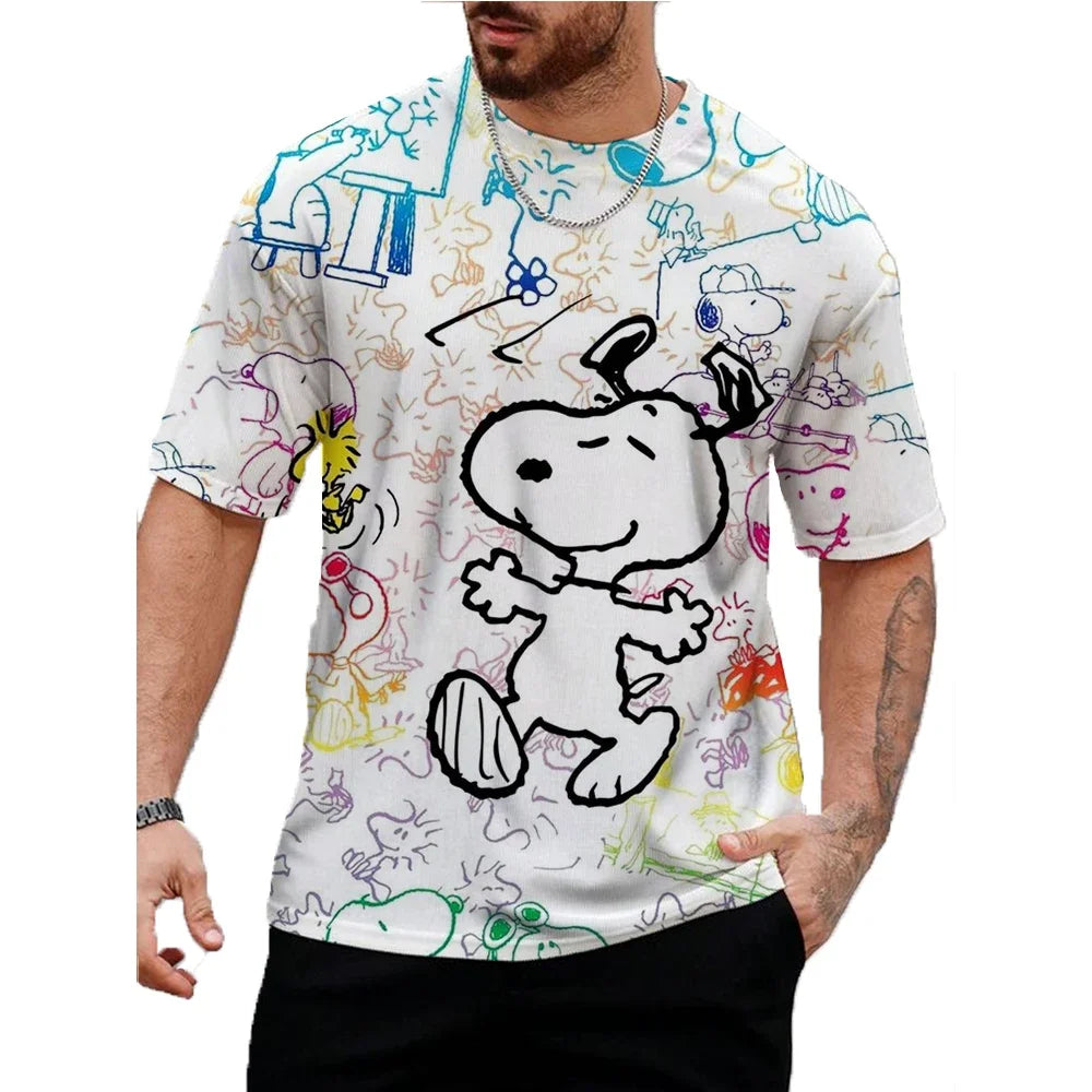 Vintage Men's T Shirt Fun Snoopy Print Tops Summer Casual Short Sleeve Pullover Oversized Male Clothing Daily O Neck T-Shirts