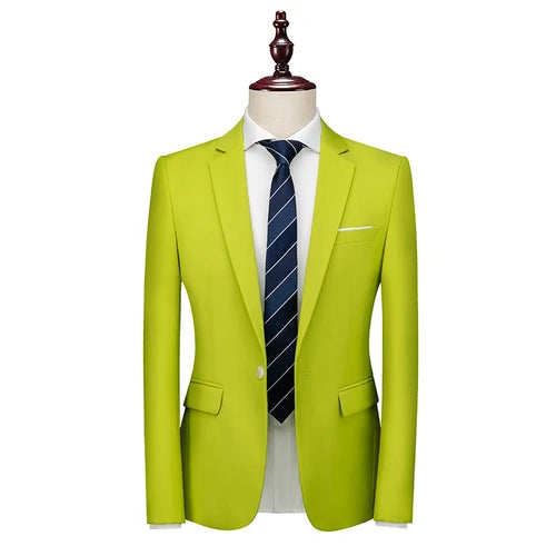 Bright Green Men's Suit Jacket, Stylish Slim Blazer, Wedding Party Dress Coat Suitable for All Seasons Asian