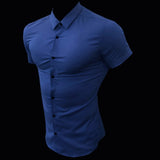 Summer Fashion Super Slim Fit Short Sleeve Shirts Men Classic Casual Dress Shirt Male Hipster Relaxed Luxe Formal Shirt