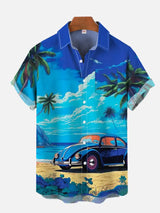 1970S-1980S Vintage Car Poster Hawaiian Beach Cowgirl Printing Short Sleeve Shirt Fashion Retro Hawaiian Shirt For Men Hrajuku