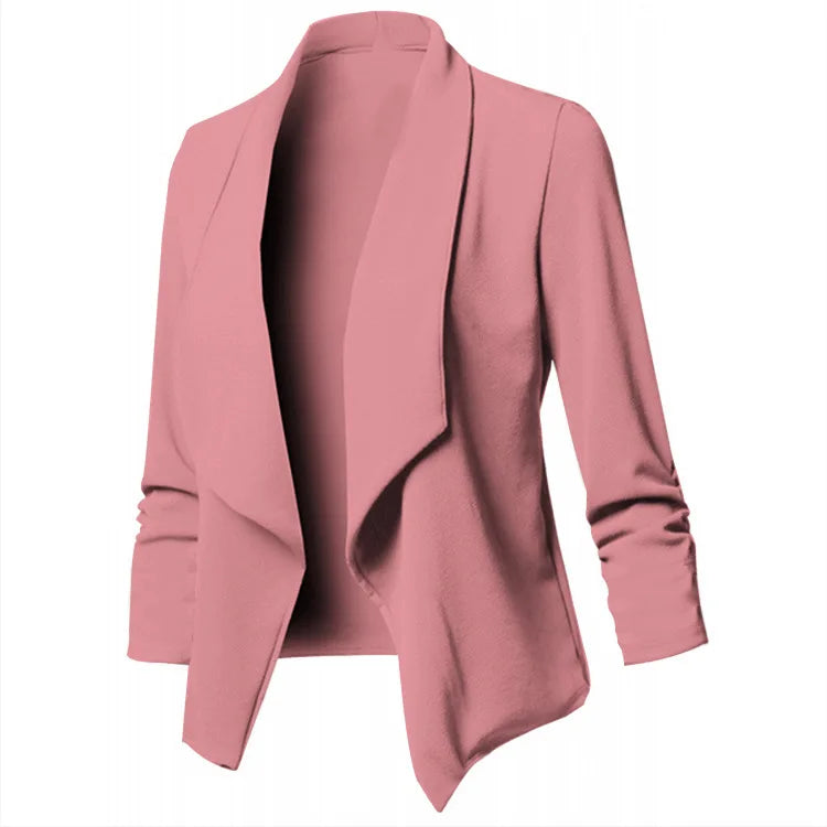 Women OL Blazers Oversized  Female Notched Long Sleeve Pleated Slim Business Workwear Cardigan Blazers Coats