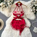 New In Women's Secret Clothes Christmas Red Top Sexy Patchwork Bodysuit Cosplay Erotic Lingerie Winter Strap Pajamas Nightwear