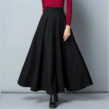 Winter Women Long Woolen Skirt Fashion High Waist Basic Wool Skirts Female Casual Thick Warm Elastic A-Line Maxi Skirts