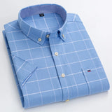 100% Cotton Men Oxford Shirt Short Sleeve Summer Plaid Striped Male Clothes Business Regular Fit Dress Shirt Oversized