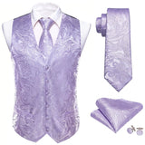 Men's Suit Vest Jacquard 4pcs Waistcoat with Tie Pocket Square Cufflinks Set for Male Sleeveless Jacket Wedding Business Party