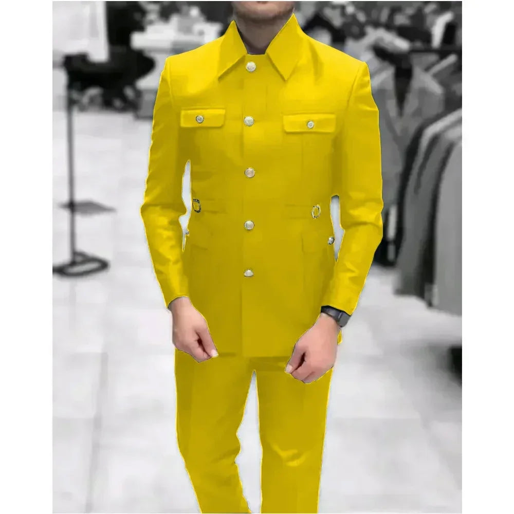 Men's Stand Collar Chinese Style Elegant Suits For Men Slim Fit Formal Groom Tuxedos Prom2 Pcs Classic Male Blazer Costume Homme