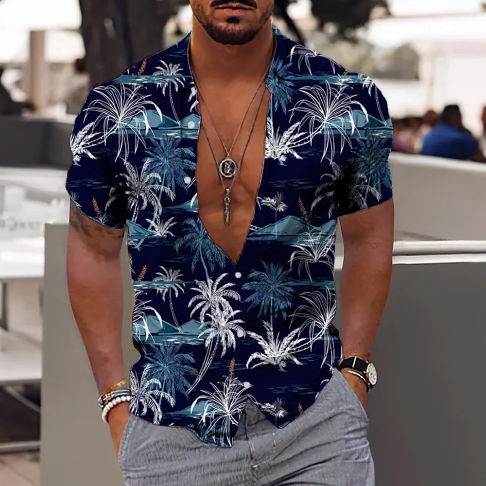 Coconut Tree Shirts For Men 3d Printed Men's Hawaiian Shirt Beach 5xl Short Sleeve Fashion Tops Tee Shirt Man Blouse Camisa