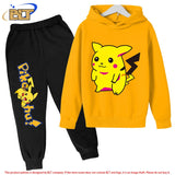 Pikachu children's fleece hoodie set yellow sports sweatshirt pants two-piece suit for boys and girls