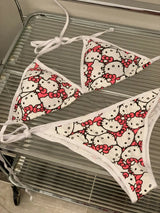 Hellokitty Cute Girls Sexy Bikinis Set Print Bikini Swimsuit Women Swimwear Beachwear Lingerie Elasticity Slips On Vacation