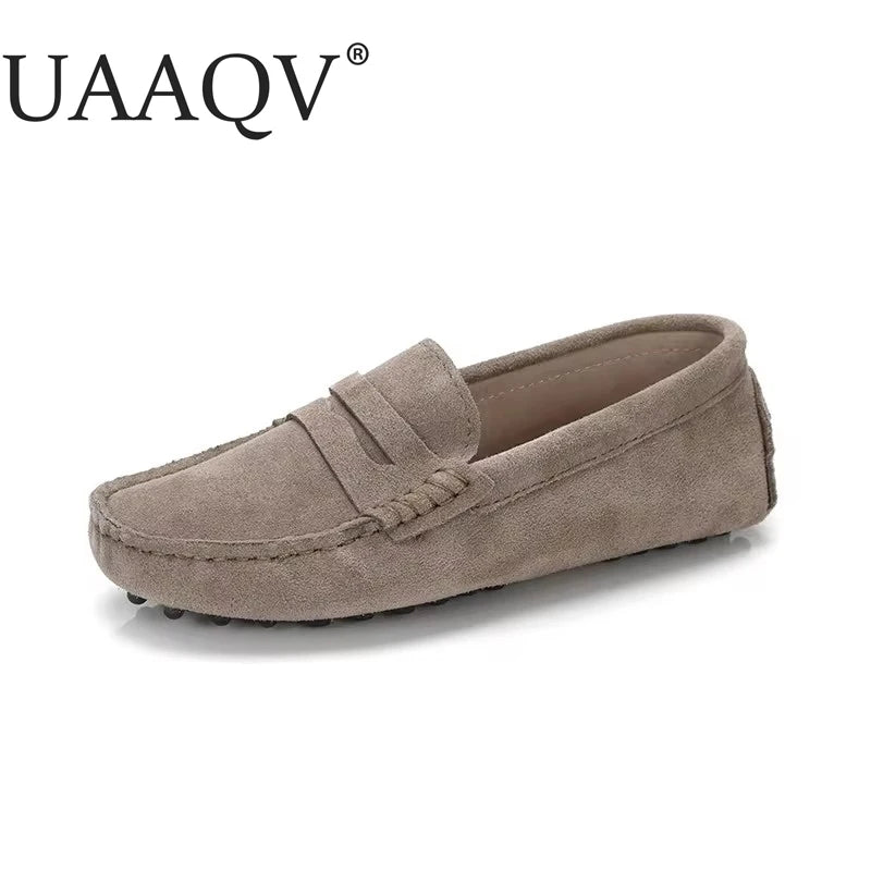 UAAQV Shoes Women Genuine Leather Spring Flat Shoes Casual Loafers Slip On Women's Flats Shoes Moccasins Lady Driving Shoes