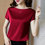 Summer Fashion Blouse Elegant Short Sleeve Satin Shirt Women Stylish OL Work Shirt Female Party Blusas Tunic Chemise