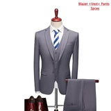 ( Jacket + Vest+Pants ) High-end Brand Formal Business Mens Suit Three-piece Groom Wedding Dress Solid Color Suit