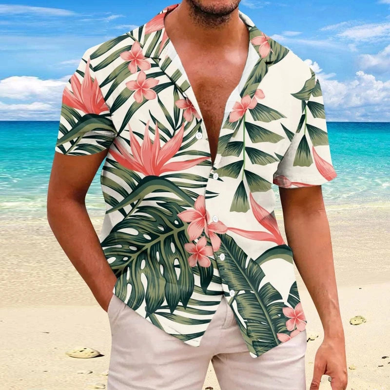 Summer Animal Crane Men Hawaiian Shirt 3d Plant Shirt For Men Flower Print Plus Size Hawaiian Shirts Beach Flower Shirt