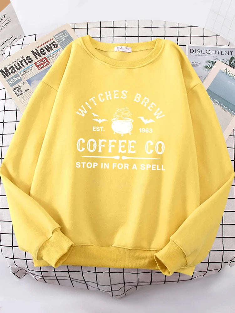 Witches Brew Coffee Letter Printing Simple Solid Color Letter Printing Womens Sweatshirts Long Sleeves Warm Pullover Clothes