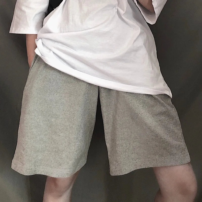 Summer Gray Shorts Women Fashion Ladies Elastic Waists Short Pants High waist Streetwear Wide-leg Oversize Simple Unisex Short