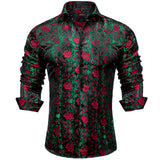 Men's Long Sleeve Black Paisley Silk Dress Shirts Casual Tuxedo Social Shirt Luxury Designer Men Clothing