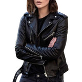 Autumn Short Jacket Solid Female Moto Biker Jackets Thin Ladies Cool Faux Leather Jacket Slim Short Leather Outwear