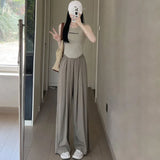 Ice Silk Wide-leg Pants for Women in Summer Thin High Waist Drape Loose Lazy Style Large Size Straight Casual Women's Pants