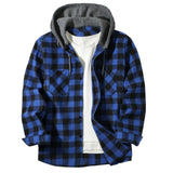 Men's Shirts Classic Plaid Casual Button Down Hooded Long Sleeved Double Pockets Shirt Hoodie Flannel Jacket Spring Autumn Tops