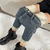 ZOENOVA Winter Thick Velvet Women Warm Hot Skinny Jeans Simple Fleece Warm Slim Fit Stretch Ladies Casual Denim Pencil Pants Y2K