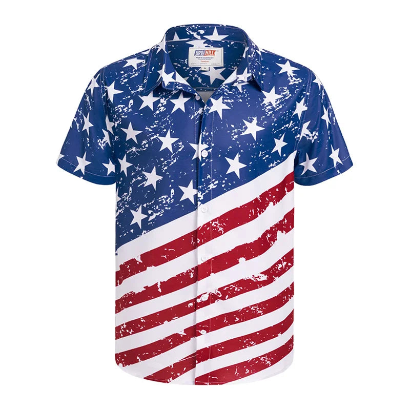 America Flag Graphic Shirts for Men Clothing 3D Printed Hawaiian Beach Shirts Short Sleeve y2k Tops Vintage Clothes Lapel Blouse