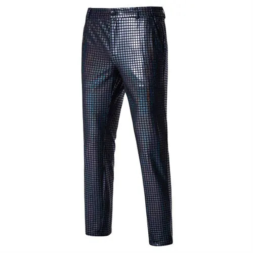 2025 Spring New Bright Green Plaid Suit Pants, Men's Fashion Trousers, Black Blue Silver Pantalones Hombre