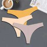 FINETOO 3PCS Women Ice Silk Seamless Underpants Panties Sexy V-Waist Sport Thongs Low Rise 10 Soild Colours Breathable G-string