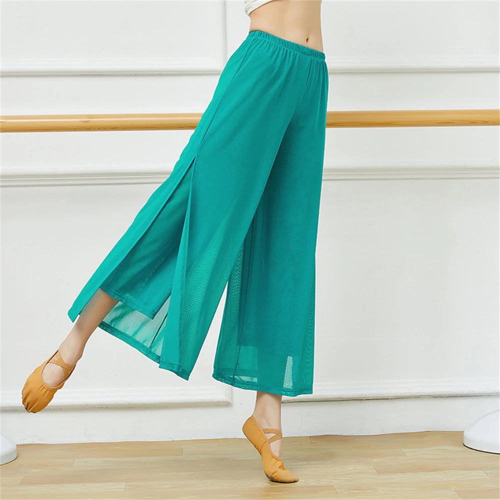 Modern Dance Pants For Women Mesh Nylon Loose Wide Leg Dancing Trousers Chinese Classical Dance Daily Ladies Yoga Pants