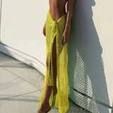 Beach Cover-Up Sexy See-Through Dress Knit Long Skirts Mesh Hollow Out Through Wrap White Midi Skirt Party Outfits