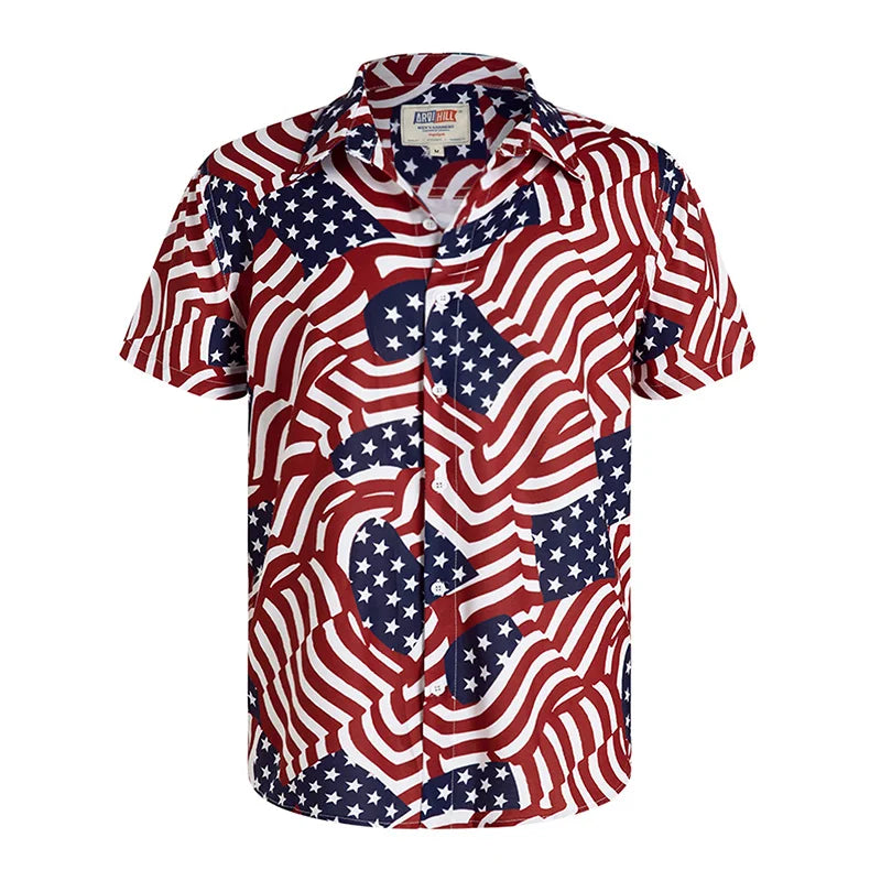 America Flag Graphic Shirts for Men Clothing 3D Printed Hawaiian Beach Shirts Short Sleeve y2k Tops Vintage Clothes Lapel Blouse