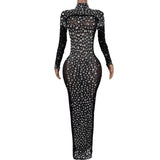 Sexy Party Banquet Evening Dresses Women Sparkly Rhinestone Long Dress Nightclub Singer Stage Costume Festival Clothing Cuixing