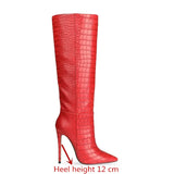 Pointed Toe Stiletto Boots for Women, Snake Pattern Sleeve, Long Tube Shoes, European and American Fashion, Winter