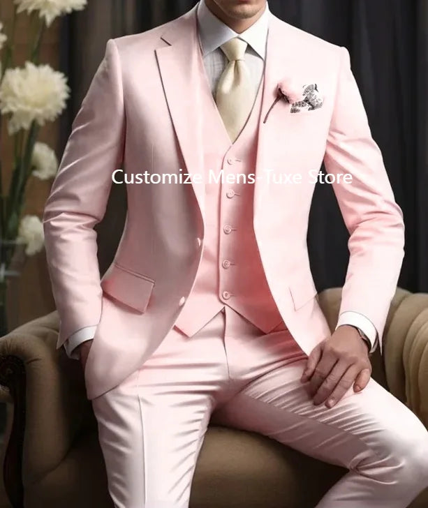 Elegant Wedding Men's Suits  Blazer Slim Fit 3 Pcs Jacket Pants Vest Luxury Costume Homme Formal Party Male Clothing