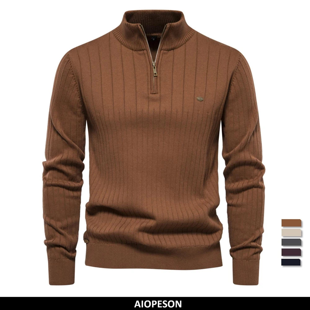 New Autumn Zipper Pullover Sweaters for Men High-Quality Warm Winter Stand Collar Cotton Knitted Sweater Men